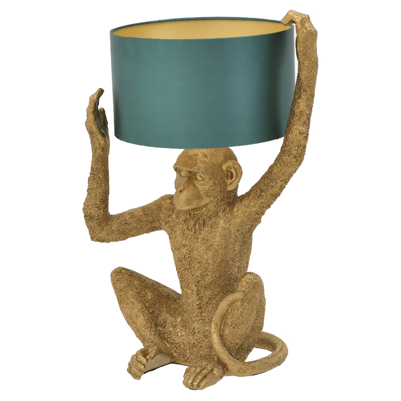 Настольная лампа Gold Monkey Holding Lampshade Золотой Бирюзовый Настольная лампа Gold Monkey Holding Lampshade Золотой Бирюзовый в Барнауле | Loft Concept