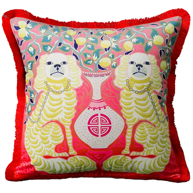 Декоративная подушка Two Dogs on Red Cushion Красный Желтый Мульти Декоративная подушка Two Dogs on Red Cushion Красный Желтый Мульти в Барнауле | Loft Concept