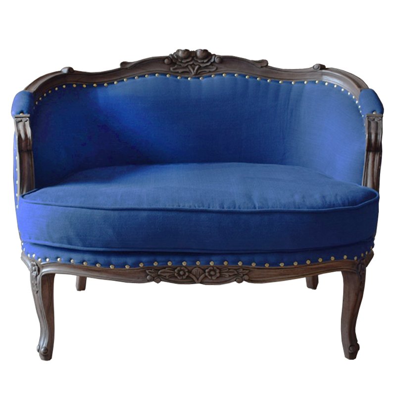 Кресло L.XV MARQUISE GONDOLA CHAIR blue linen Синий Дерево Темно-Серый Кресло L.XV MARQUISE GONDOLA CHAIR blue linen Синий Дерево Темно-Серый в Барнауле | Loft Concept