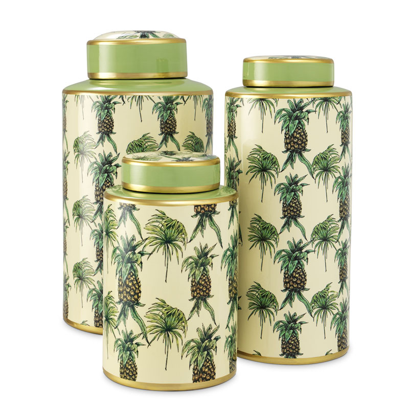 Комплект Ваз Eichholtz JAR PINEAPPLE SET OF 3 Бежевый Золотой Зеленый Комплект Ваз Eichholtz JAR PINEAPPLE SET OF 3 Бежевый Золотой Зеленый в Барнауле | Loft Concept