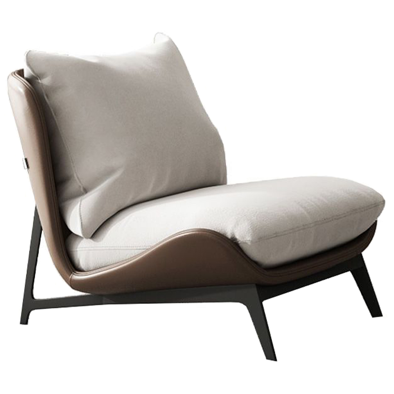Кресло Maxwell White Textile Leather Armchair Белый Коричневый Черный Кресло Maxwell White Textile Leather Armchair Белый Коричневый Черный в Барнауле | Loft Concept