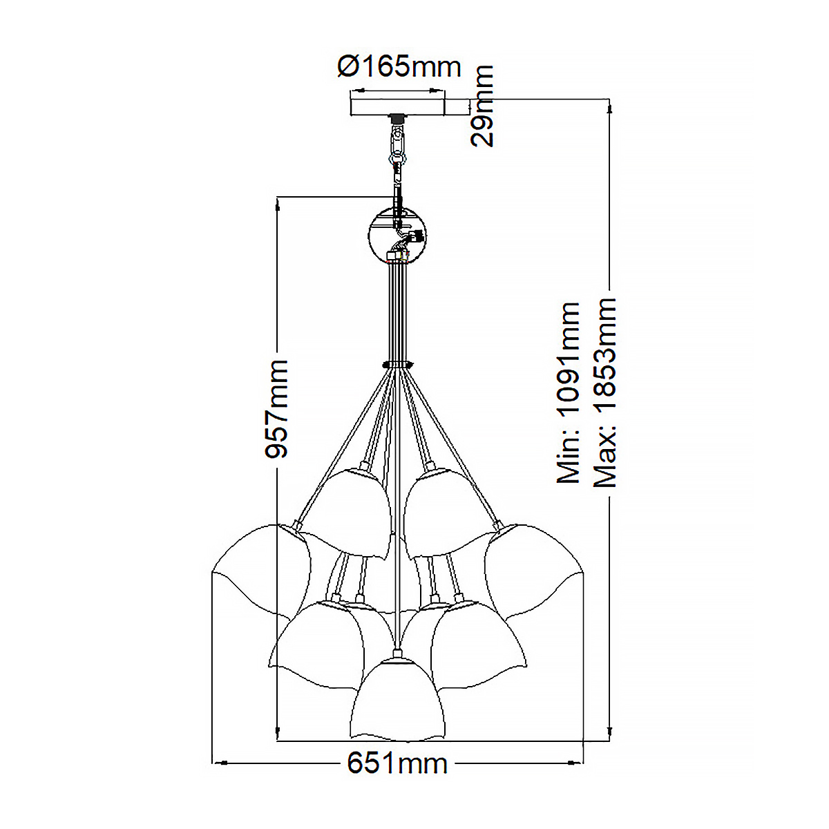 Люстра с 15-ю белыми  плафонами с золотой внутренней поверхностью Hinkley в Барнауле