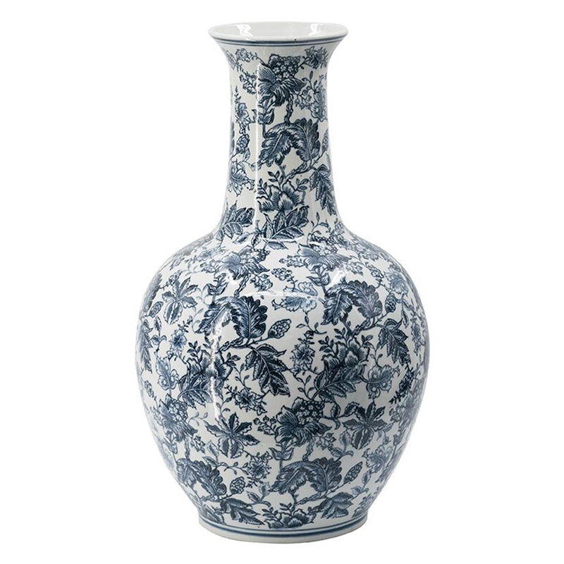 Ваза с классическим узором шинуазри синего цвета Blue & White Ornament Белый Синий Ваза с классическим узором шинуазри синего цвета Blue & White Ornament Белый Синий в Барнауле | Loft Concept