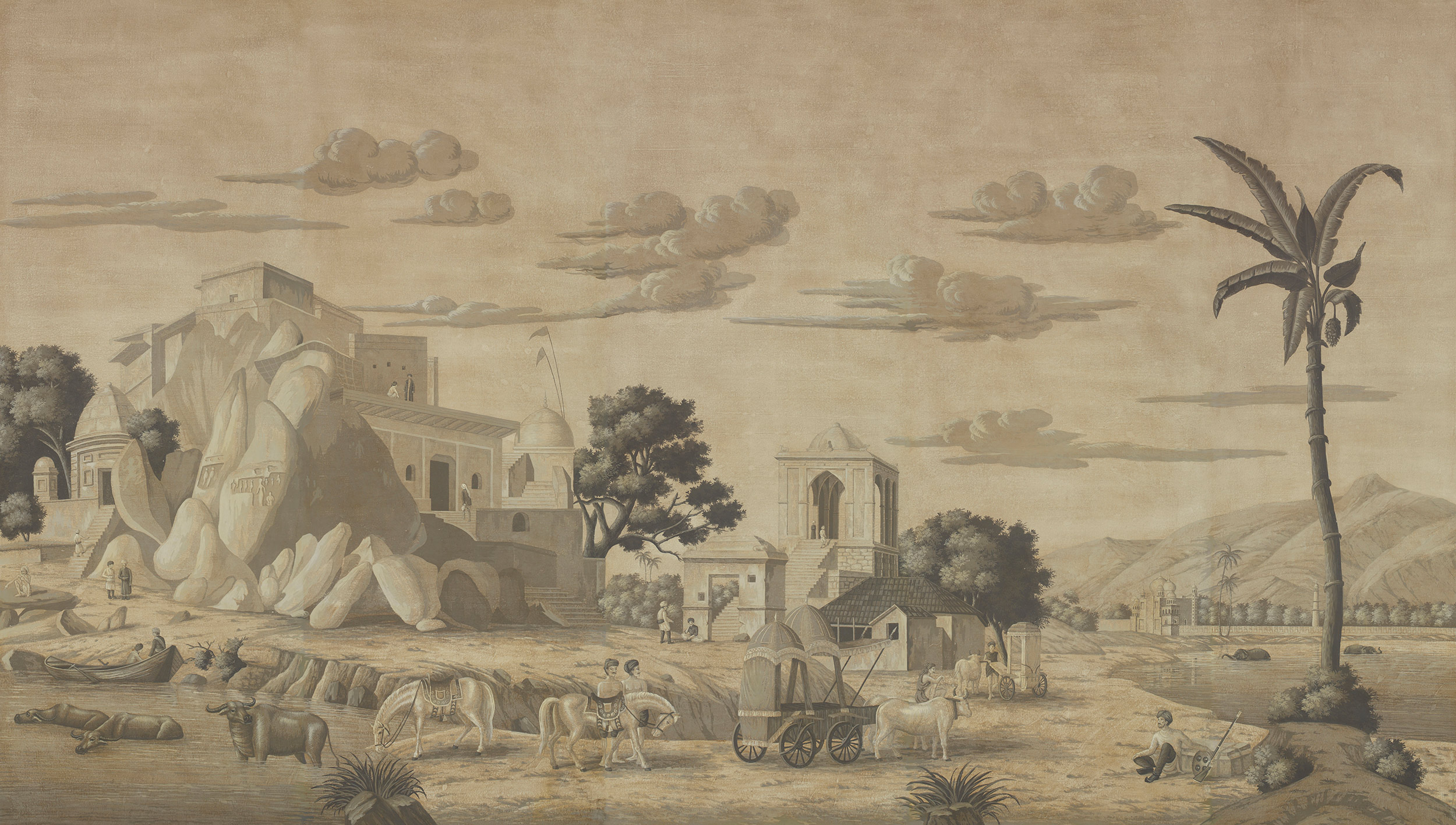 Обои ручная роспись Early Views of India Eau Forte on antique scenic Xuan paper Обои ручная роспись Early Views of India Eau Forte on antique scenic Xuan paper - постер Loft-Concept в Барнауле