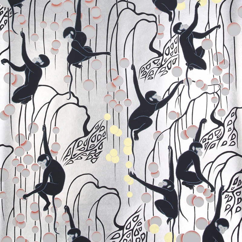 Обои ручная роспись Deco Monkeys Hunter on Sterling Silver gilded paper Обои ручная роспись Deco Monkeys Hunter on Sterling Silver gilded paper в Барнауле | Loft Concept