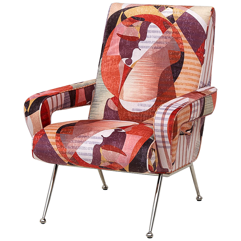 Кресло Face Geometric Print Armchair Мульти Красный Серебряный Кресло Face Geometric Print Armchair Мульти Красный Серебряный в Барнауле | Loft Concept