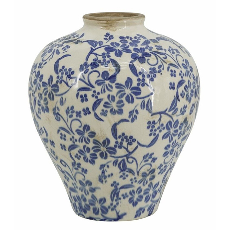 Ваза округлой формы с синим цветочным узором Blue & White Ornament Белый Синий Ваза округлой формы с синим цветочным узором Blue & White Ornament Белый Синий в Барнауле | Loft Concept