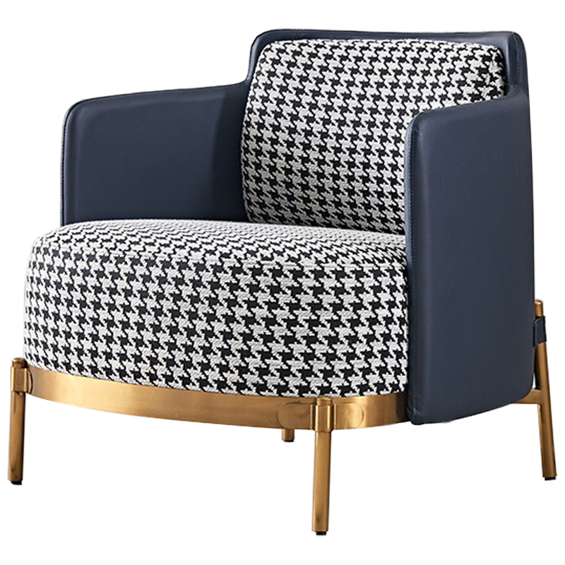Кресло Pied de Poule Blue Armchair Синий Латунь Черно-белый Кресло Pied de Poule Blue Armchair Синий Латунь Черно-белый в Барнауле | Loft Concept