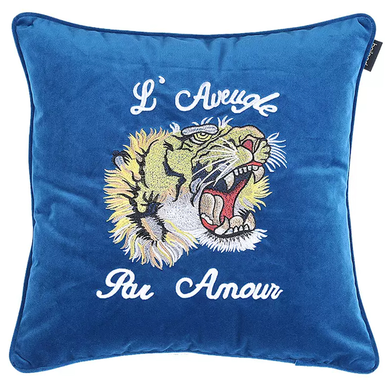 Декоративная подушка Стиль Gucci Tiger Blue Cushion Синий Желтый Белый Черный Декоративная подушка Стиль Gucci Tiger Blue Cushion Синий Желтый Белый Черный в Барнауле | Loft Concept