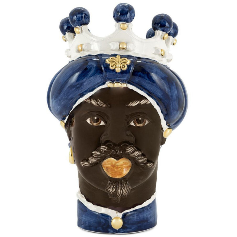 Ваза Vase Moro Man Medium New Dark Blue Синий Коричневый Белый Золотой Ваза Vase Moro Man Medium New Dark Blue Синий Коричневый Белый Золотой в Барнауле | Loft Concept