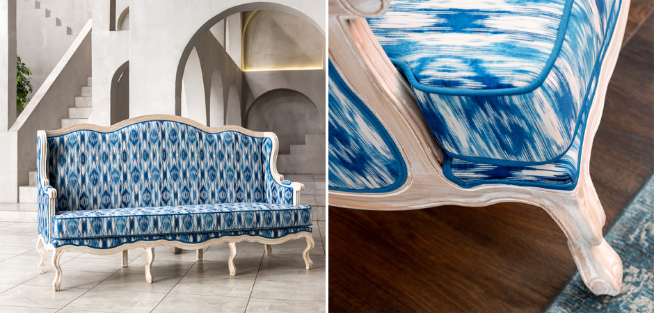Трехместный диван с голубым узором Ikat Pattern Трехместный диван с голубым узором Ikat Pattern - Loft-Concept в Барнауле