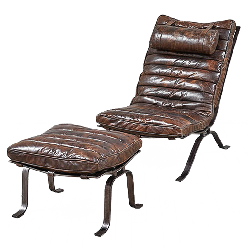 Кресло и оттоманка Loft Chillout Armchair Коричневый винтаж Металлик винтаж Кресло и оттоманка Loft Chillout Armchair Коричневый винтаж Металлик винтаж в Барнауле | Loft Concept