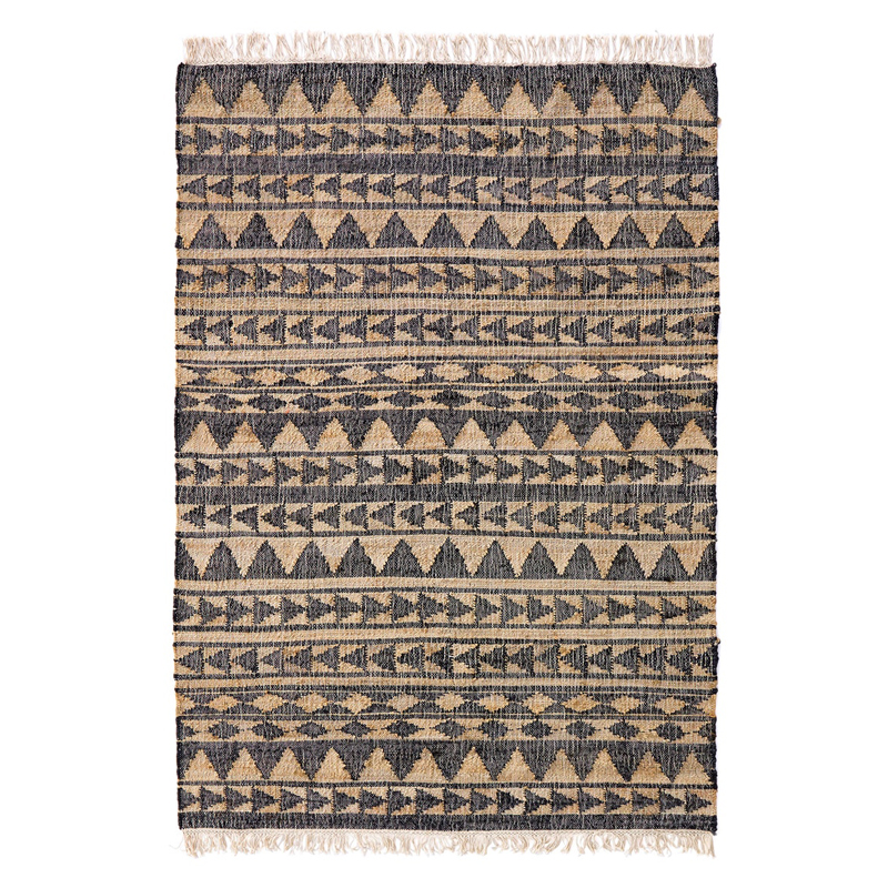 Ковер с бахромой Carpet Graphic Design Triangles Бежевый Черный Ковер с бахромой Carpet Graphic Design Triangles Бежевый Черный в Барнауле | Loft Concept