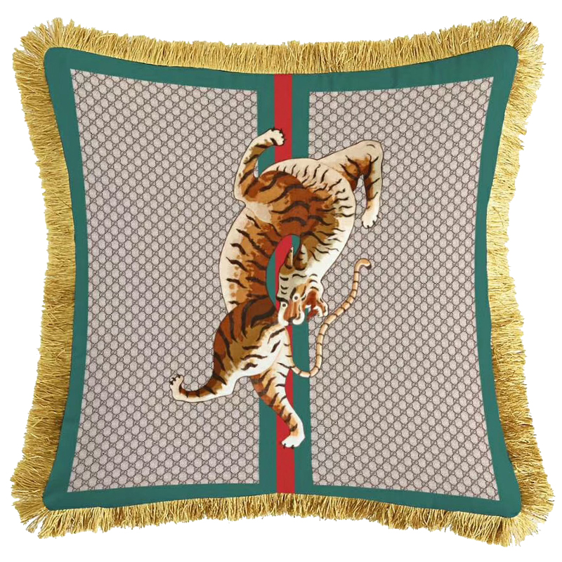Декоративная подушка Cтиль Gucci Tiger Серый Зеленый Оранжевый Золотой Декоративная подушка Cтиль Gucci Tiger Серый Зеленый Оранжевый Золотой в Барнауле | Loft Concept
