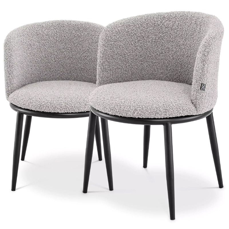 Комплект из двух стульев Eichholtz Dining Chair Filmore Set of 2 Boucle Grey Серый Черный Комплект из двух стульев Eichholtz Dining Chair Filmore Set of 2 Boucle Grey Серый Черный в Барнауле | Loft Concept