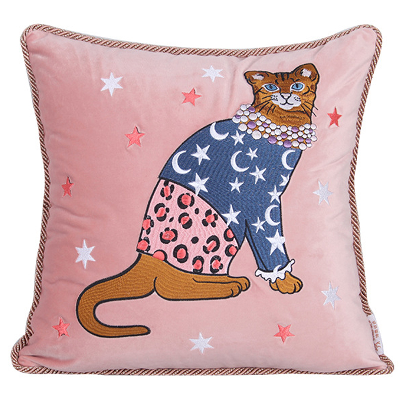 Декоративная подушка с вышивкой Magic Cat Embroidery Cushion Розовый Синий Оранжевый Мульти Декоративная подушка с вышивкой Magic Cat Embroidery Cushion Розовый Синий Оранжевый Мульти в Барнауле | Loft Concept