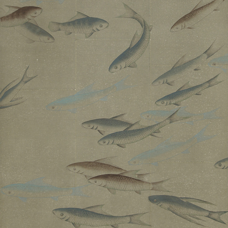 Обои ручная роспись Fishes Special Colourway on Lead Grey India tea paper  в Барнауле | Loft Concept 