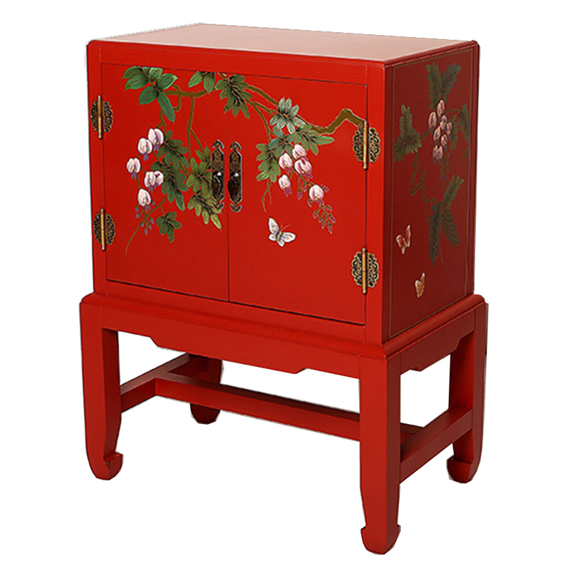 Красная Тумба в Китайском Стиле ручная роспись Бабочки и Ветвь Butterflies and Branch Nightstand Красный Красная Тумба в Китайском Стиле ручная роспись Бабочки и Ветвь Butterflies and Branch Nightstand Красный в Барнауле | Loft Concept