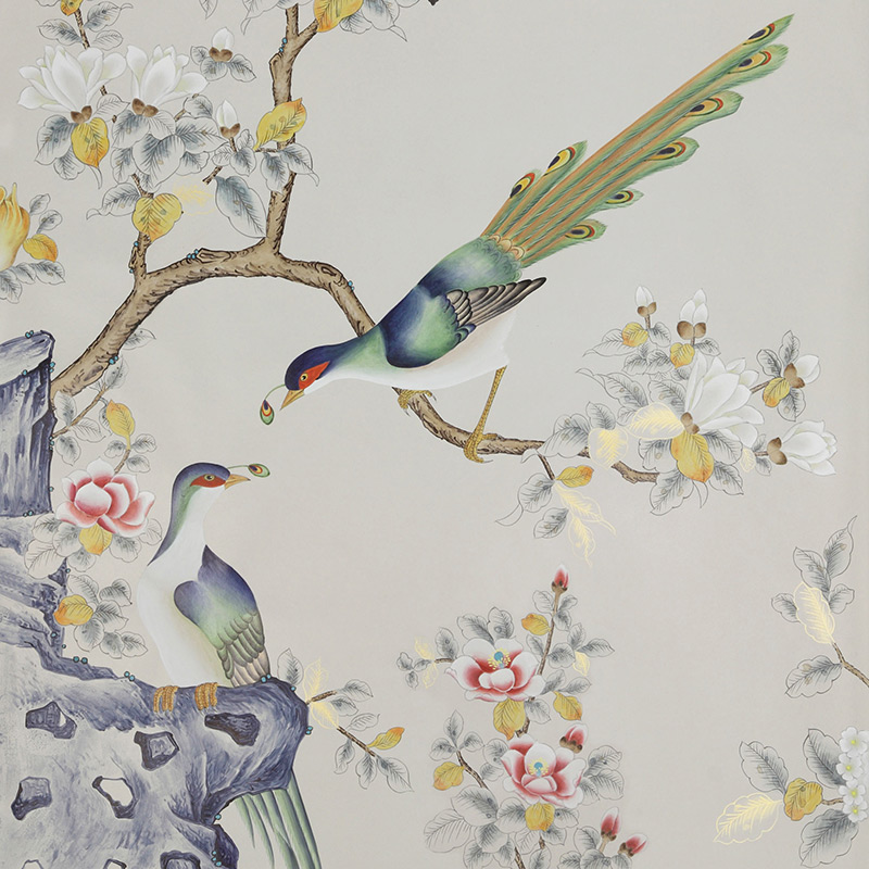 Обои ручная роспись Japanese Garden Colourway SC-252 on grey dyed paper Обои ручная роспись Japanese Garden Colourway SC-252 on grey dyed paper в Барнауле | Loft Concept