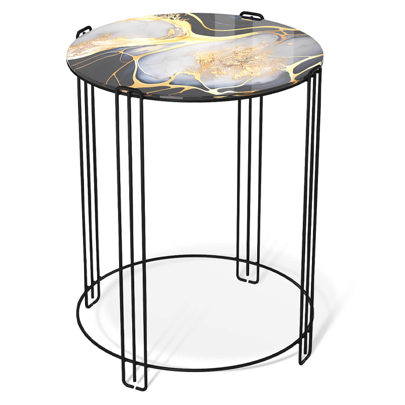 Стол журнальный круглый со столешницей из стекла Gold and Black Marble Черный Золотой Стол журнальный круглый со столешницей из стекла Gold and Black Marble Черный Золотой в Барнауле | Loft Concept