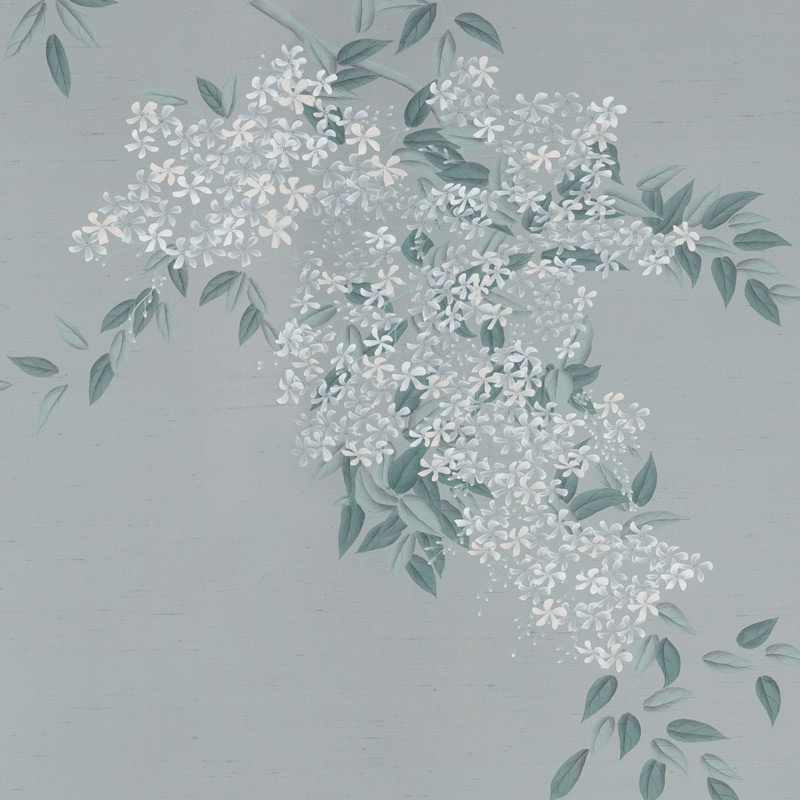 Обои ручная роспись Jasmine Standard colourway on Wood Ash slub silk Обои ручная роспись Jasmine Standard colourway on Wood Ash slub silk в Барнауле | Loft Concept