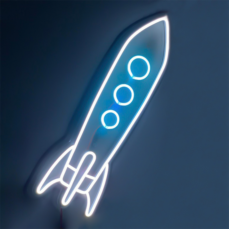 Неоновая настенная лампа Rocket Neon Wall Lamp Белый Голубой Неоновая настенная лампа Rocket Neon Wall Lamp Белый Голубой в Барнауле | Loft Concept