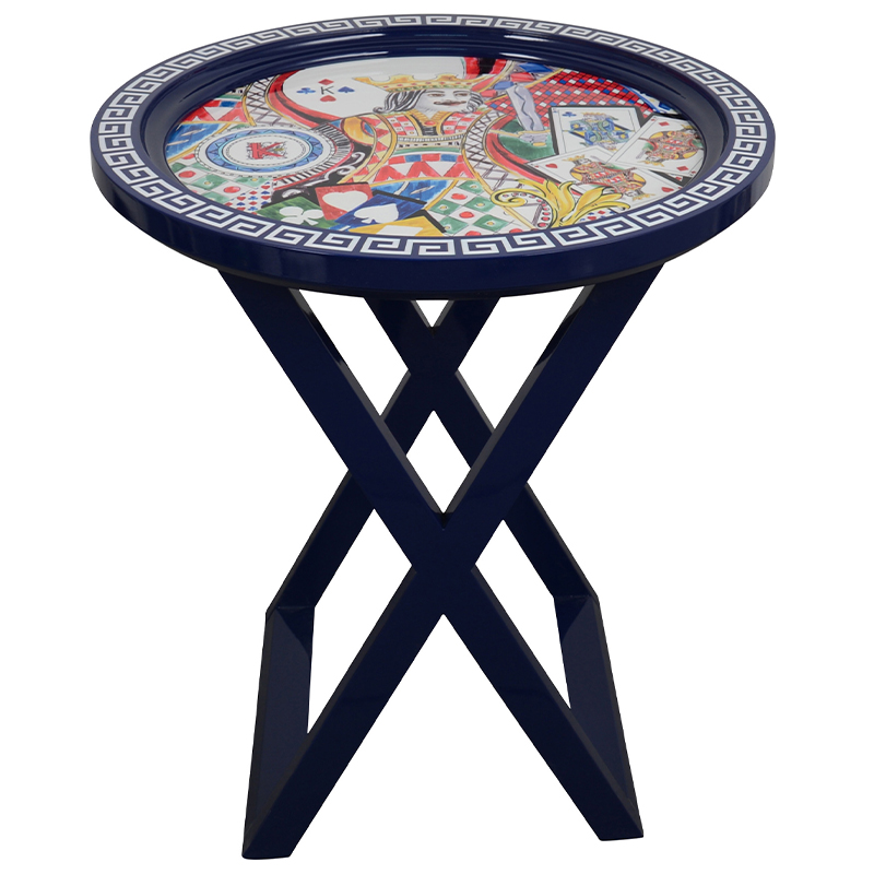 Приставной стол Playing Cards Painted Round Countertop Side Table Синий Мульти Приставной стол Playing Cards Painted Round Countertop Side Table Синий Мульти в Барнауле | Loft Concept