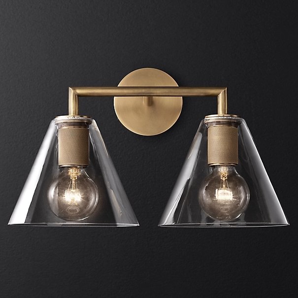 Бра RH Utilitaire Funnel Shade Double Sconce Brass Прозрачное Стекло Латунь Бра RH Utilitaire Funnel Shade Double Sconce Brass Прозрачное Стекло Латунь в Барнауле | Loft Concept