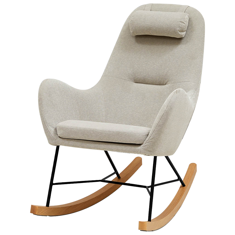 Бежевое Кресло-качалка с подушкой Rhyley Rocking Chair Бежево-серый Черный Древесина Бежевое Кресло-качалка с подушкой Rhyley Rocking Chair Бежево-серый Черный Древесина в Барнауле | Loft Concept