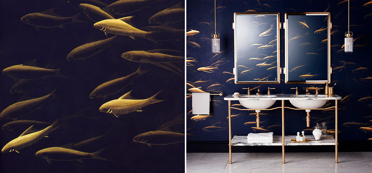 Обои ручная роспись Fishes Colourway SC-99 on blue Williamsburg - фото