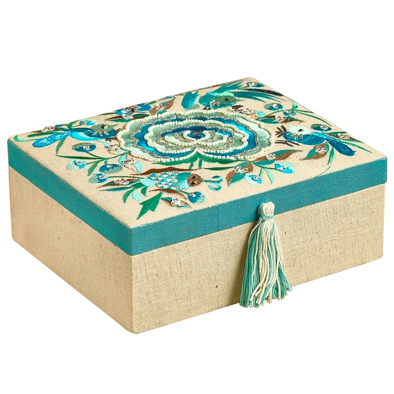 Шкатулка с вышивкой из бисера Kelley Beads Embroidery Box Бежевый Бирюзовый Шкатулка с вышивкой из бисера Kelley Beads Embroidery Box Бежевый Бирюзовый в Барнауле | Loft Concept