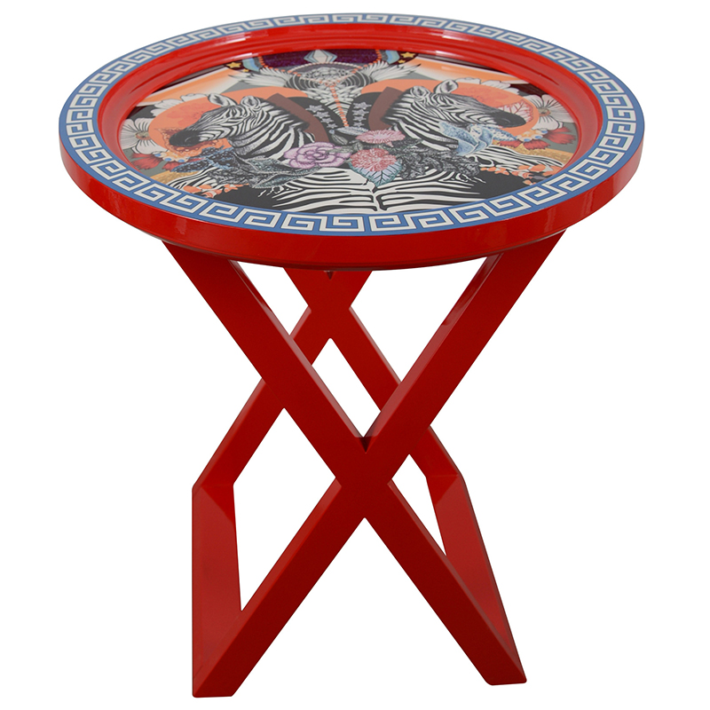 Приставной стол Zebras Painted Round Countertop Side Table Мульти Красный Приставной стол Zebras Painted Round Countertop Side Table Мульти Красный в Барнауле | Loft Concept