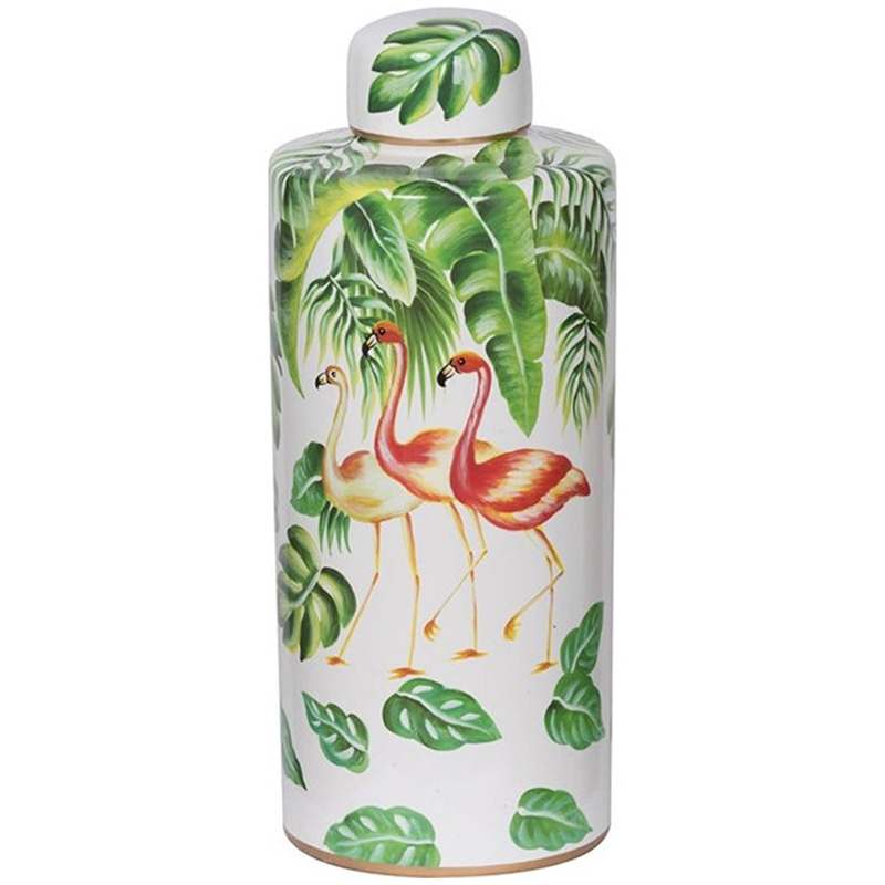 Ваза с крышкой Three Flamingos Green White Vase Белый Зеленый Красный Ваза с крышкой Three Flamingos Green White Vase Белый Зеленый Красный в Барнауле | Loft Concept