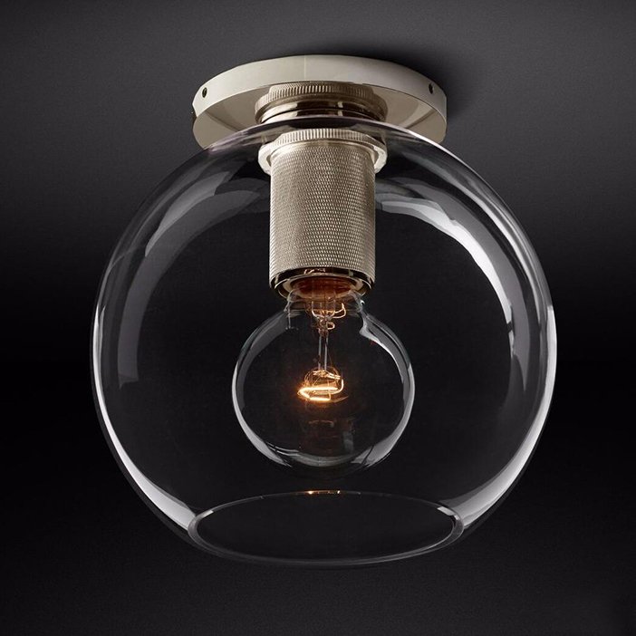 Потолочный светильник RH Utilitaire Globe Shade Flushmount Прозрачное Стекло Никель Потолочный светильник RH Utilitaire Globe Shade Flushmount Прозрачное Стекло Никель в Барнауле | Loft Concept