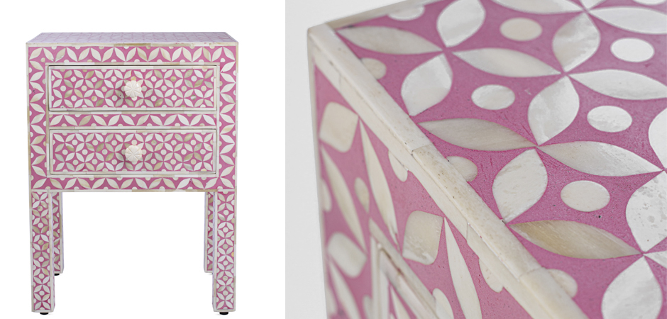 Розовая прикроватная тумба BONE INLAY BEDSIDE CABINET Розовая прикроватная тумба BONE INLAY BEDSIDE CABINET - Loft-Concept в Барнауле