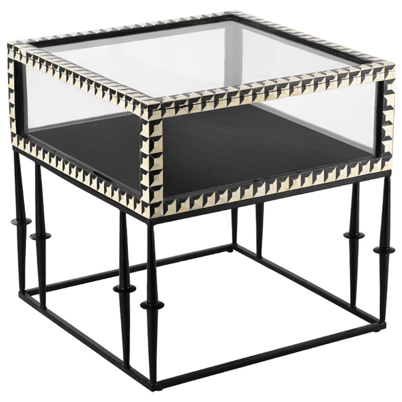 Приставной стол с витриной Bone Inlay black white Черный Белый Приставной стол с витриной Bone Inlay black white Черный Белый в Барнауле | Loft Concept