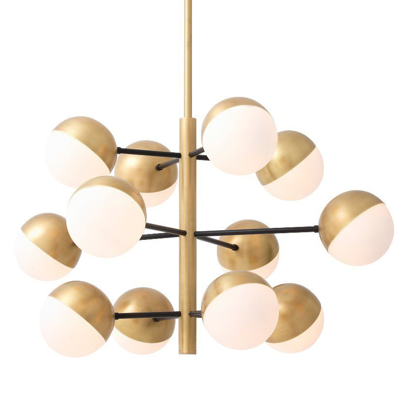 Люстра Eichholtz Chandelier Cona S Латунь Античная полированная Белое матовое стекло Черный Люстра Eichholtz Chandelier Cona S Латунь Античная полированная Белое матовое стекло Черный в Барнауле | Loft Concept