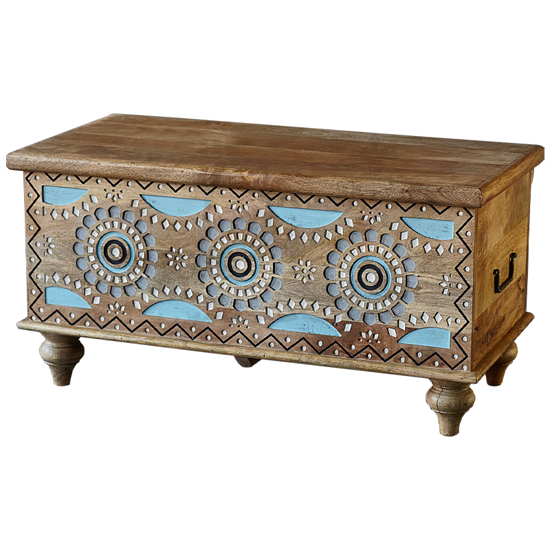 Сундук резной Mitra Carved Wood Chest Голубой Коричневый Белый в Барнауле | Loft Concept 