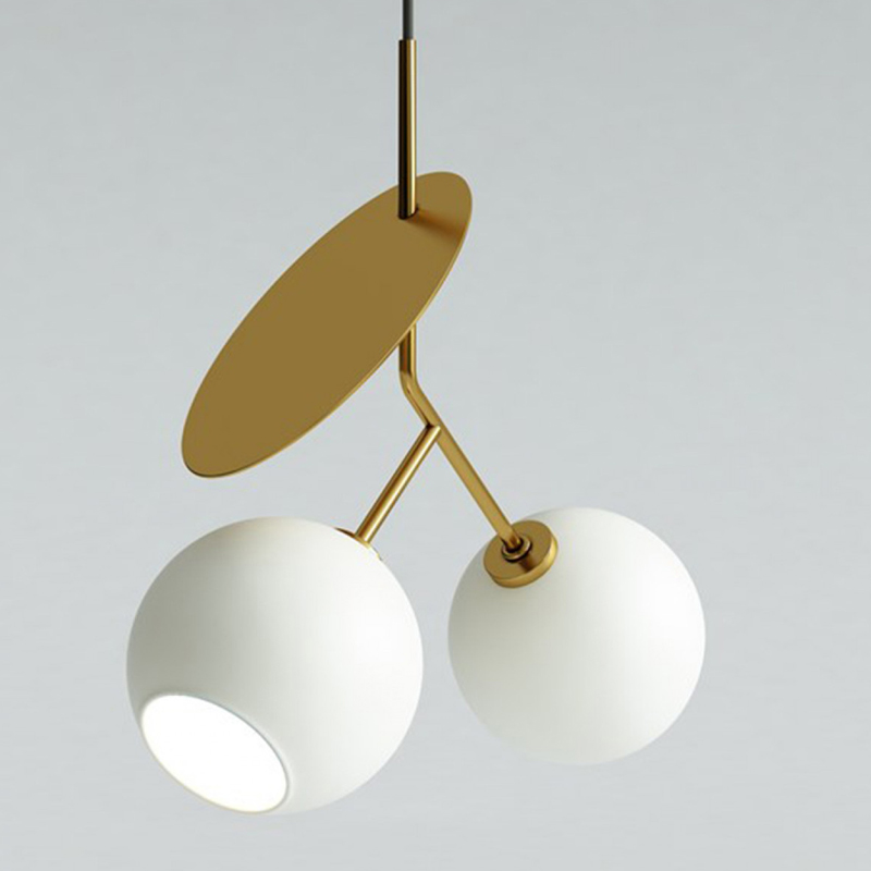 Подвесной светильник Cherry Pendant Double Gold Белое матовое стекло Черный Глянцевое золото Подвесной светильник Cherry Pendant Double Gold Белое матовое стекло Черный Глянцевое золото в Барнауле | Loft Concept