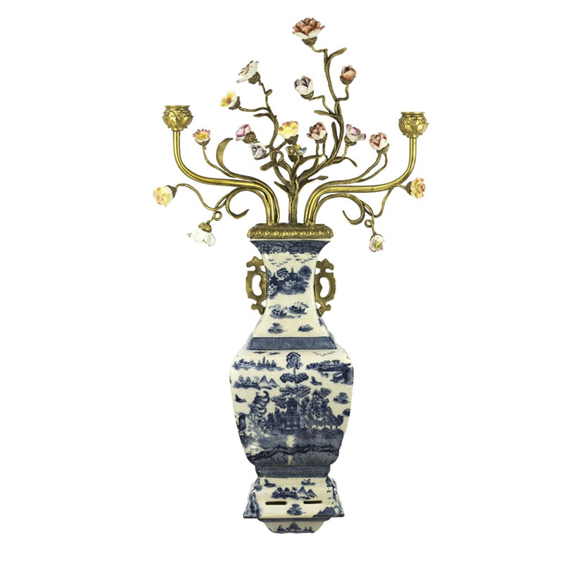 Подсвечник Flowers In A Vase Белый Синий Бронза Подсвечник Flowers In A Vase Белый Синий Бронза в Барнауле | Loft Concept