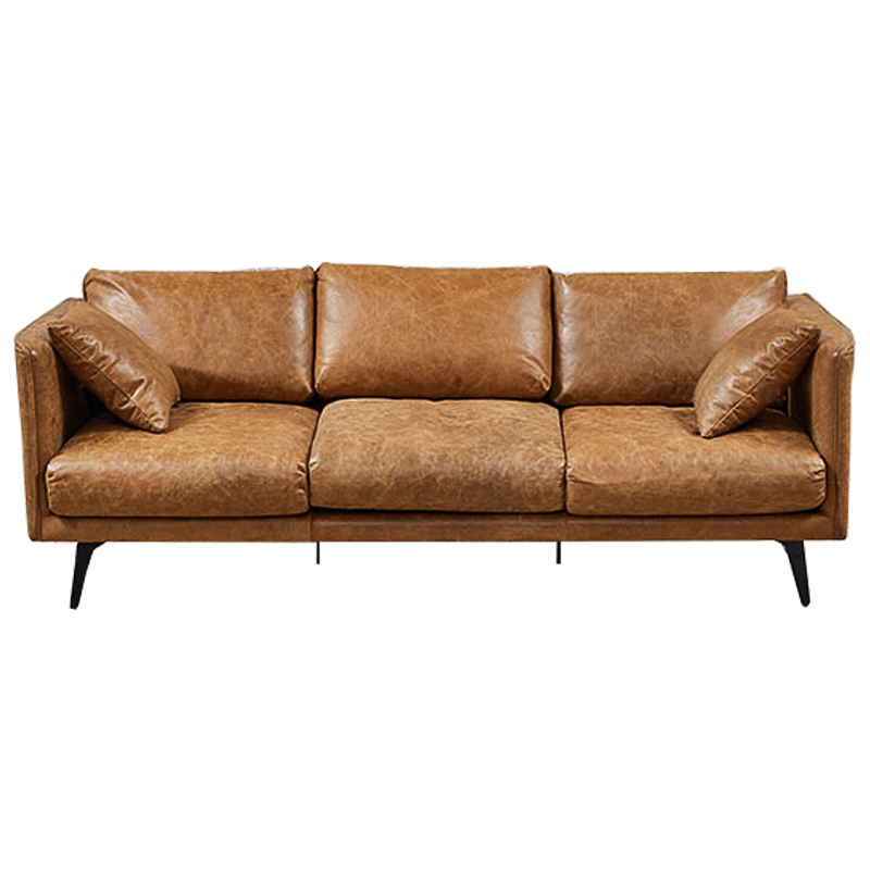 Диван Caramel Leather Triple Sofa Карамель Черный Диван Caramel Leather Triple Sofa Карамель Черный в Барнауле | Loft Concept