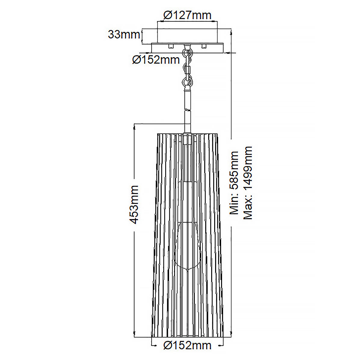 Подвесной светильник с узким цилиндрическим абажуром из черных вертикальных реек Kichler в Барнауле