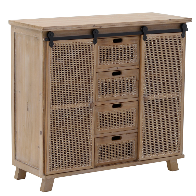 Комод из дерева и ротанга Rosita Wood chest of drawers Бежево-серый Черный Комод из дерева и ротанга Rosita Wood chest of drawers Бежево-серый Черный в Барнауле | Loft Concept