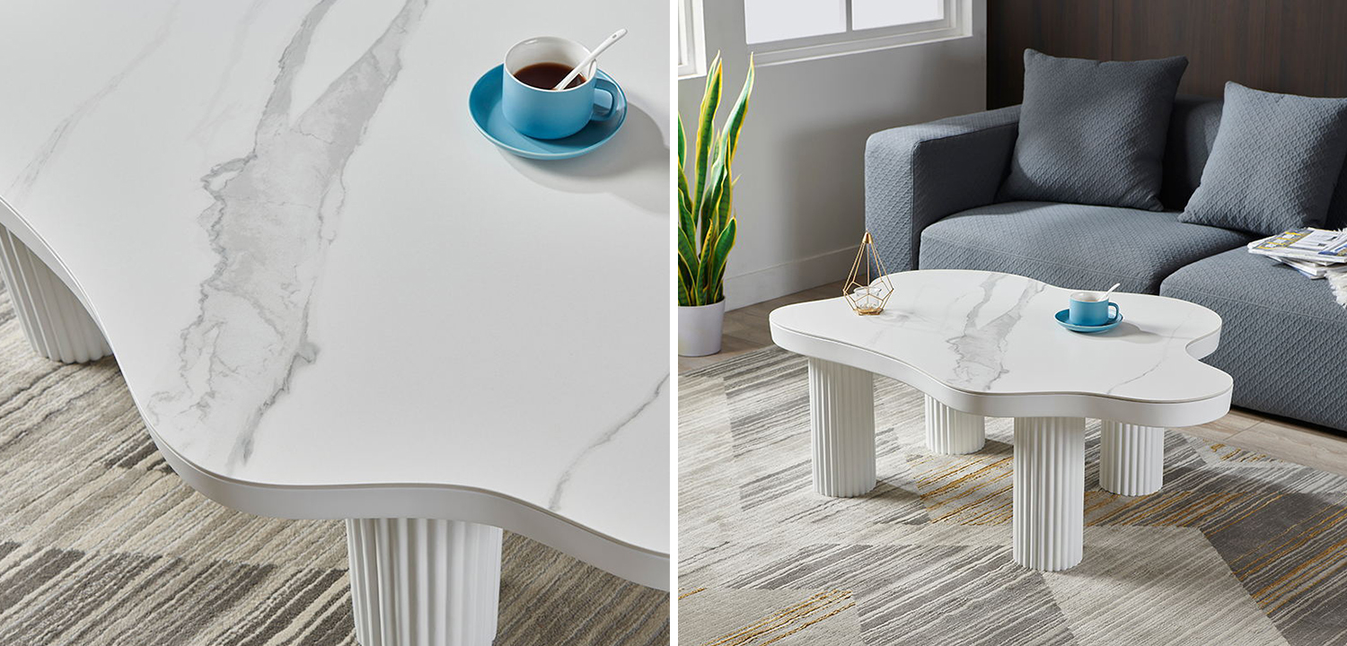 Белый кофейный стол с каменной столешницей White Pillar Coffee Table - фото