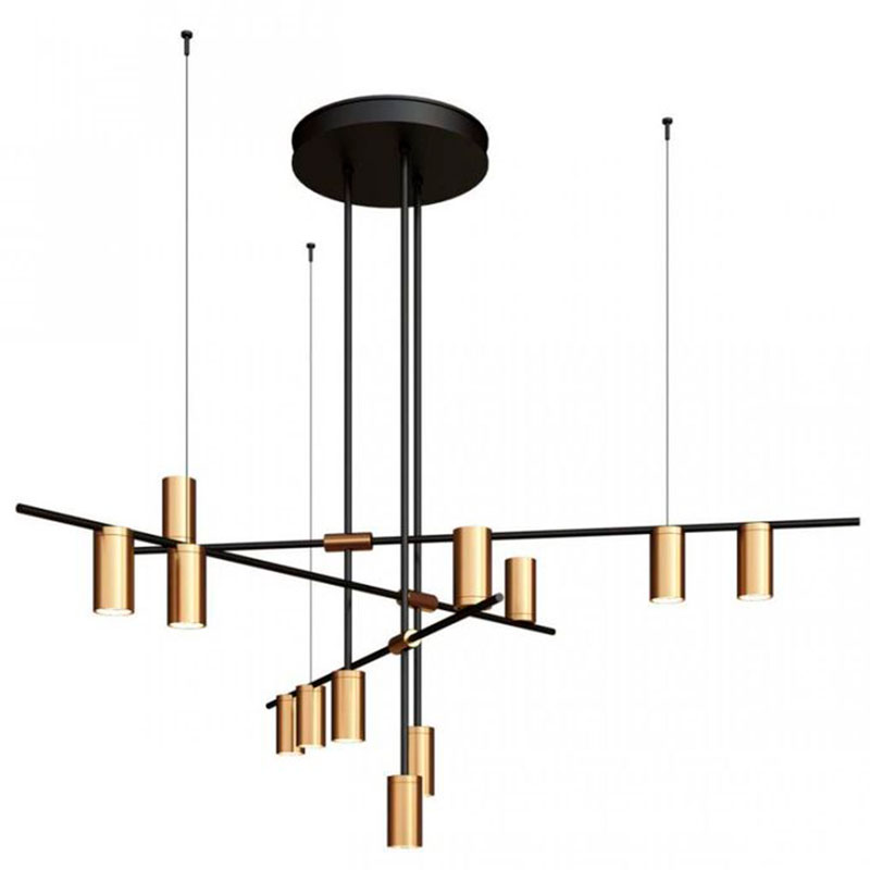 Подвесной светильник TRIBES CHANDELIER 12 плафонов Глянцевое золото Черный в Барнауле | Loft Concept 