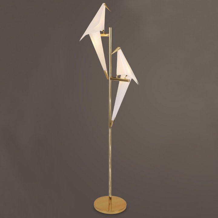 Торшер Origami Bird Floor two lamps Латунь Белый Торшер Origami Bird Floor two lamps Латунь Белый в Барнауле | Loft Concept