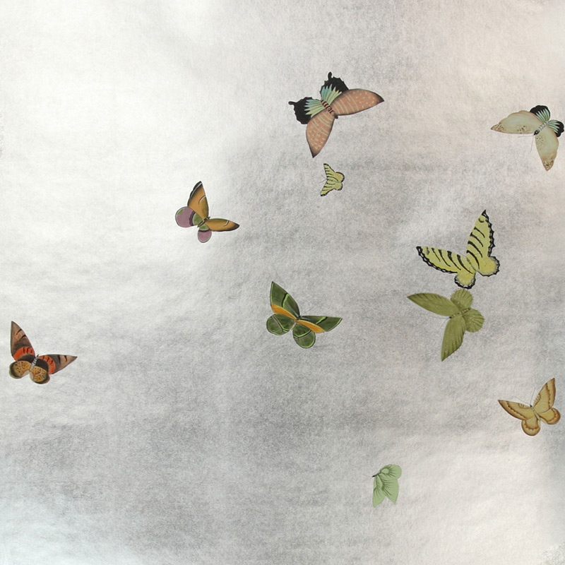 Обои ручная роспись Butterflies Emerald on Tarnished Silver gilded paper Обои ручная роспись Butterflies Emerald on Tarnished Silver gilded paper в Барнауле | Loft Concept