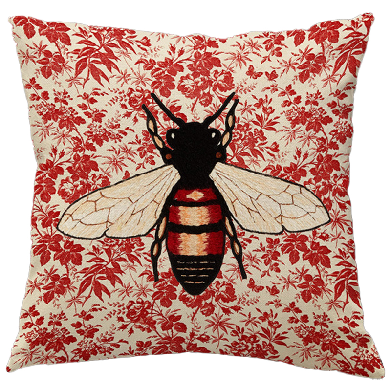 Декоративная подушка Стиль Gucci Bee Красный Бежевый Черный Декоративная подушка Стиль Gucci Bee Красный Бежевый Черный в Барнауле | Loft Concept