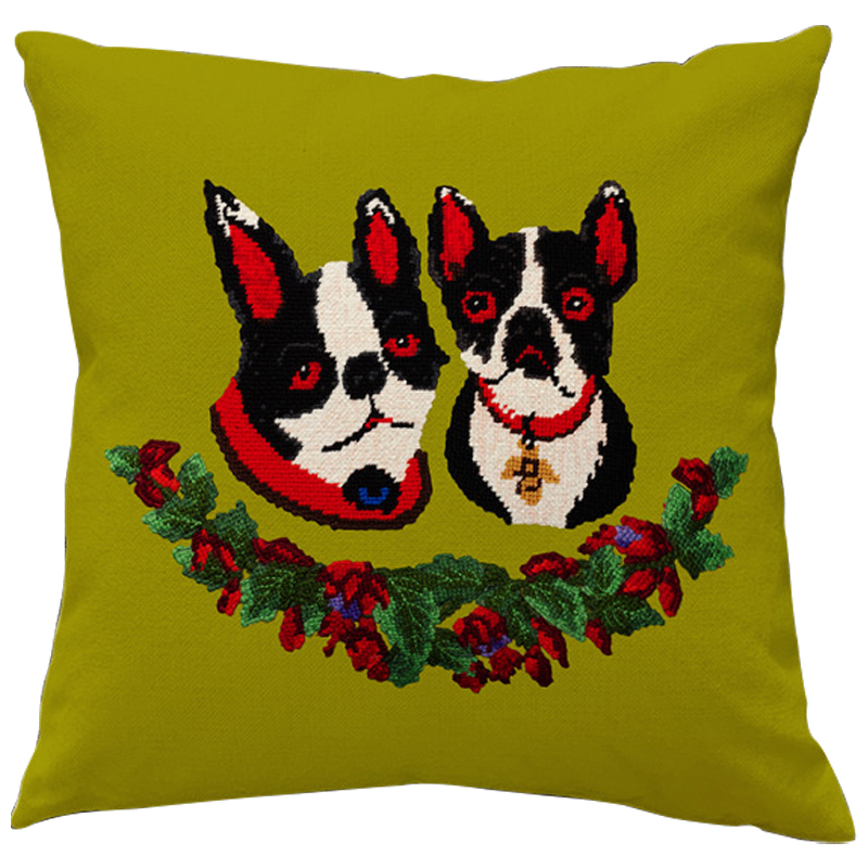 Декоративная подушка Стиль Gucci Two Dogs Green Мульти Зеленый Декоративная подушка Стиль Gucci Two Dogs Green Мульти Зеленый в Барнауле | Loft Concept