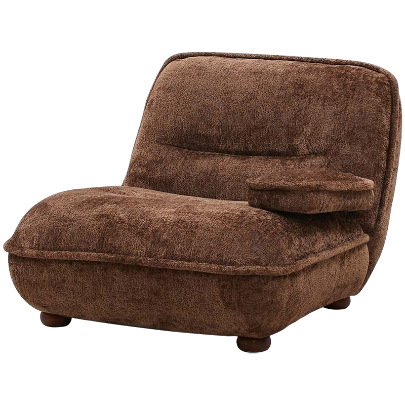 Кресло без подлокотников коричневое ну круглых деревянных ножках Loup Plush Armchair Brown Коричневый Кресло без подлокотников коричневое ну круглых деревянных ножках Loup Plush Armchair Brown Коричневый в Барнауле | Loft Concept